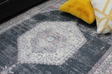 Medallion Vintage Faded Print Style Polypropylene Fabric - Faded Medallion Print, Black, Low Pile, 5' X 7' (1 Rug)