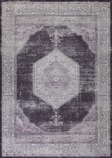 Medallion Vintage Faded Print Style Polypropylene Fabric - Faded Medallion Print, Black, Low Pile, 5' X 7' (1 Rug)