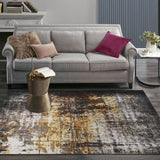 Yellow Gray Multicolor Print Vintage Design Printed Rug Fabric - Multi Vintage Print, 7'6" X 10'3" (1 Piece)
