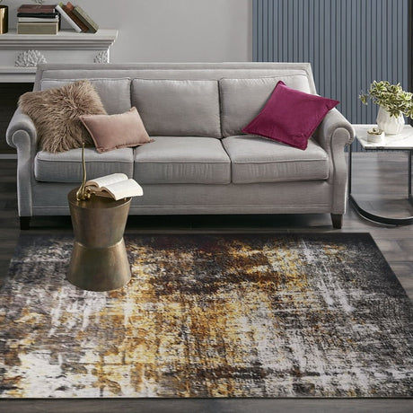 Yellow Gray Multicolor Print Vintage Design Printed Rug Fabric - Multi Vintage Print, 7'6" X 10'3" (1 Piece)