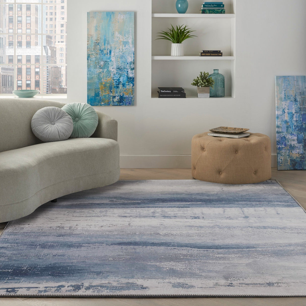 Blue Meadow Comfort Print Art Design Polypropylene Rug - Blue, Printed, 7'6" X 10'3" (1 Rug)