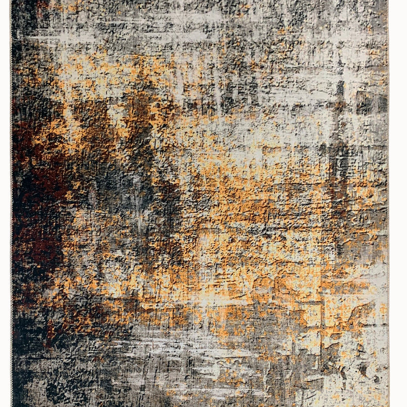 Yellow Gray Multicolor Print Vintage Design Printed Rug Fabric - Multi Vintage Print, 7'6" X 10'3" (1 Piece)