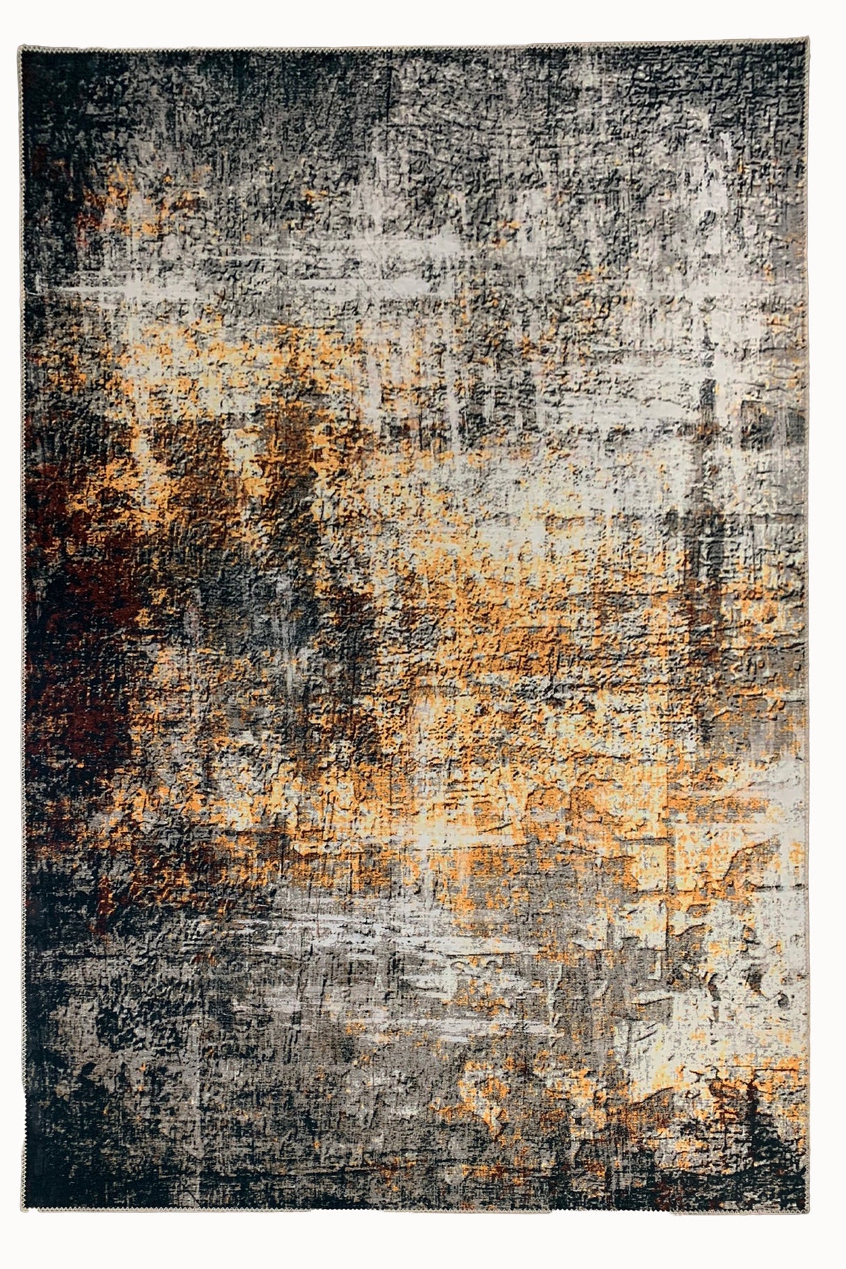 Yellow Gray Multicolor Print Vintage Design Printed Rug Fabric - Multi Vintage Print, 7'6" X 10'3" (1 Piece)