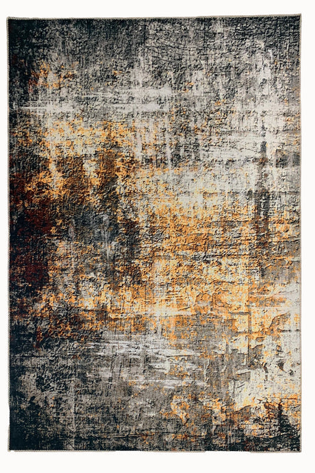 Yellow Gray Multicolor Print Vintage Design Printed Rug Fabric - Multi Vintage Print, 7'6" X 10'3" (1 Piece)