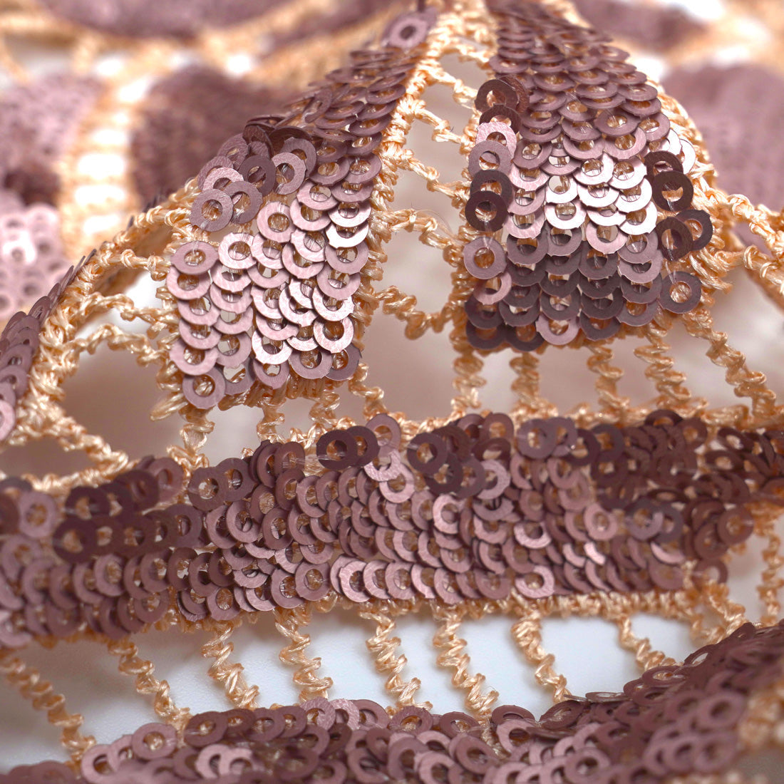 Ornate Lace Sequin Polyester Fabric - Blush/Blush, 48" Width (1 Yard)