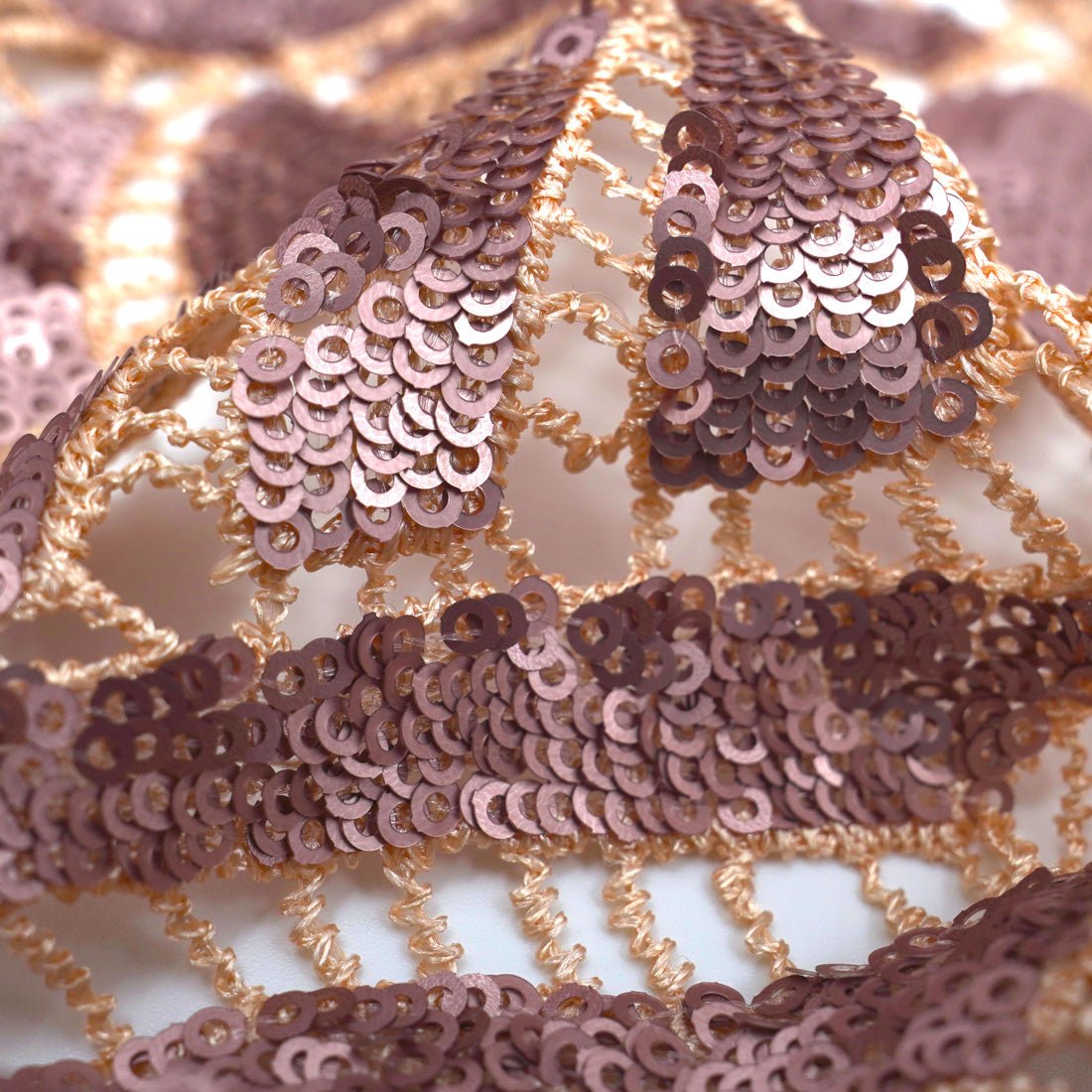Ornate Lace Sequin Polyester Fabric - Blush/Blush, 48" Width, 355 GSM (1 Yard)