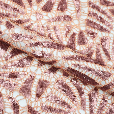 Ornate Lace Sequin Polyester Fabric - Blush/Blush, 48" Width, 355 GSM (1 Yard)