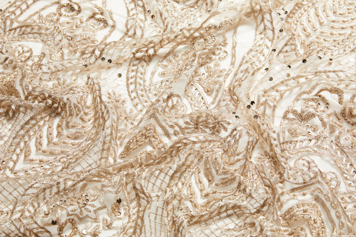1 Yard Sophisticated Embroidered Beaded Sequined Lace Fabric 50/52" Wide Polyester for Wedding & Couture