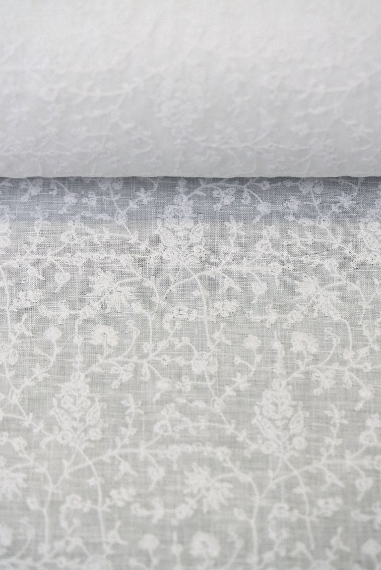 1 Yard White Dense Flower Embroidered Linen Elegant Craft Fabric 54" Width