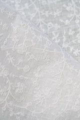 1 Yard White Dense Flower Embroidered Linen Elegant Craft Fabric 54" Width