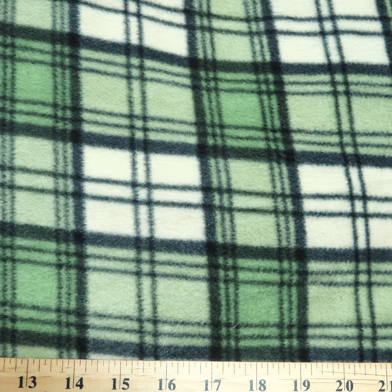 Printed Fleece Fabric Tartan Plaid Green/Beige Sold by the Yard