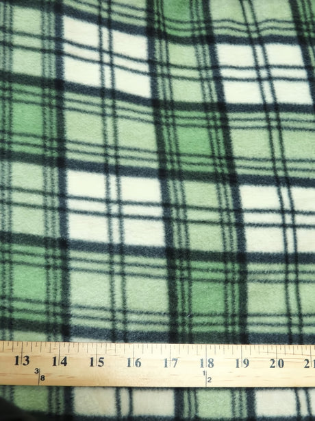 Printed Fleece Fabric Tartan Plaid Green/Beige Sold by the Yard