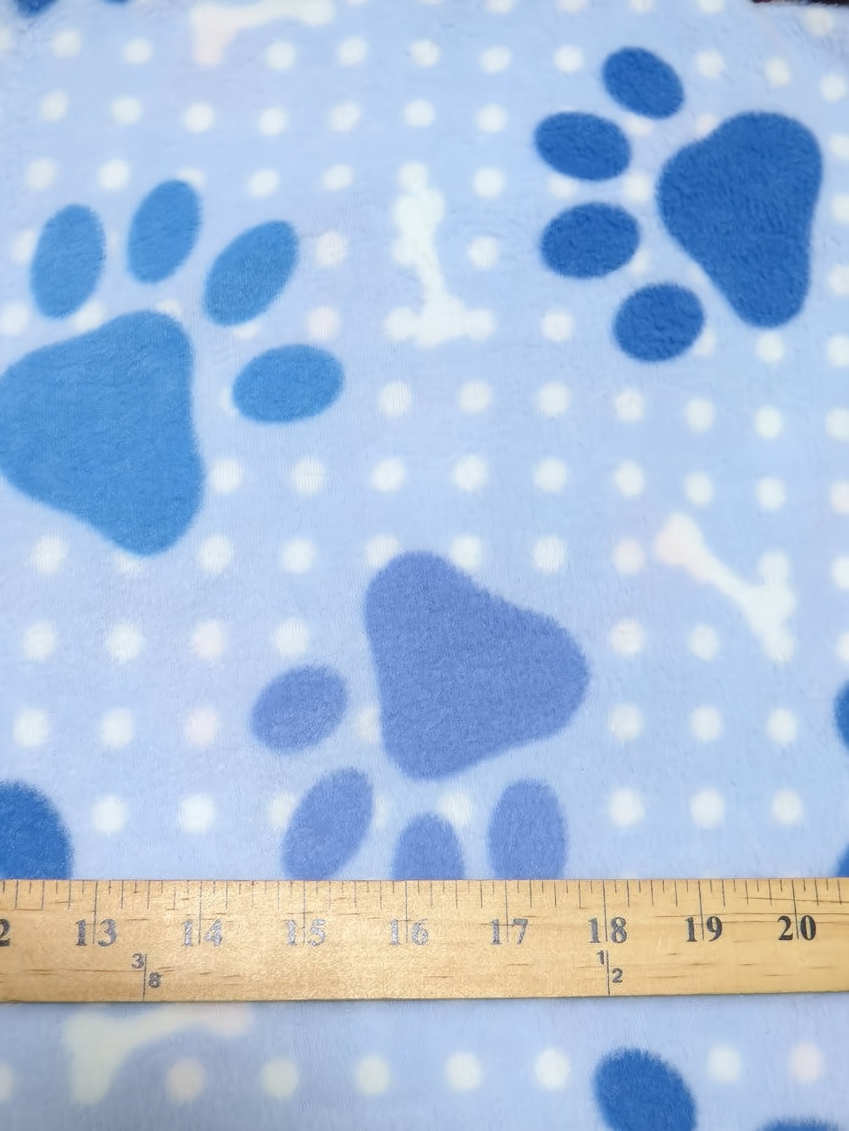 Printed Fleece Fabric Friendly Happy Paws Blue