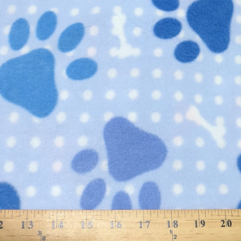 Printed Fleece Fabric Friendly Happy Paws Blue