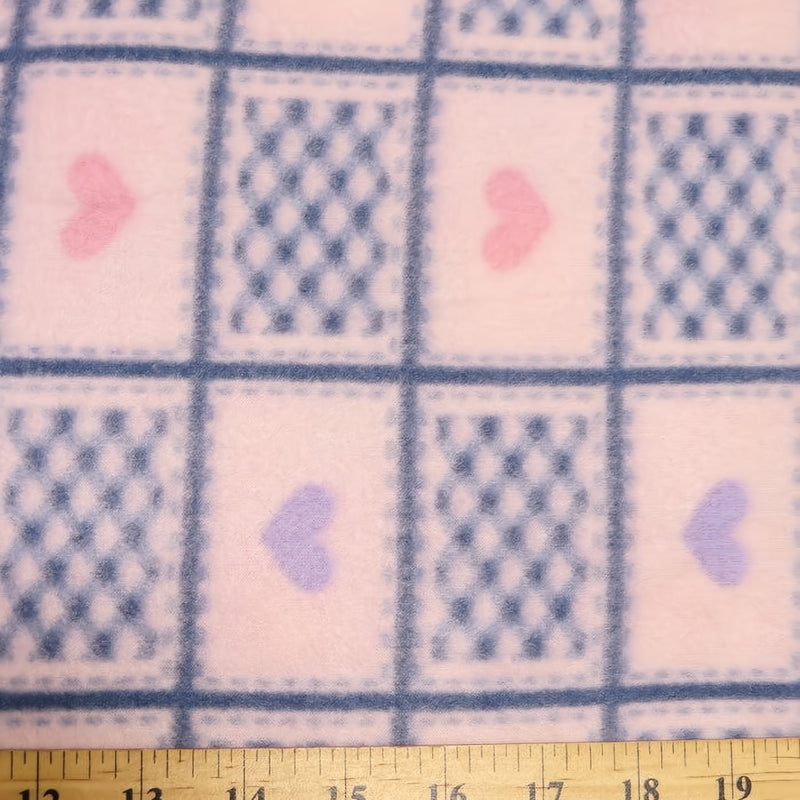 Checkered Hearts Pink Fleece Fabric