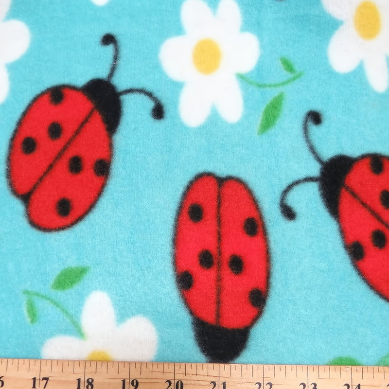 Printed Fleece Fabric Morning Ladybugs Turquoise