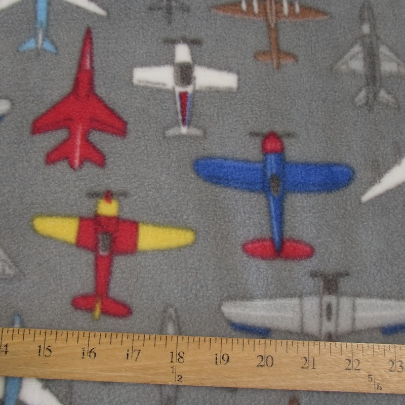 Striking Aces Airplanes Gray Fleece Fabric