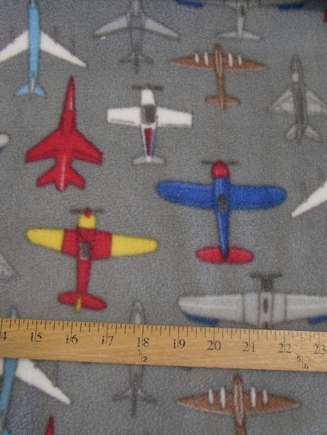 Striking Aces Airplanes Gray Fleece Fabric