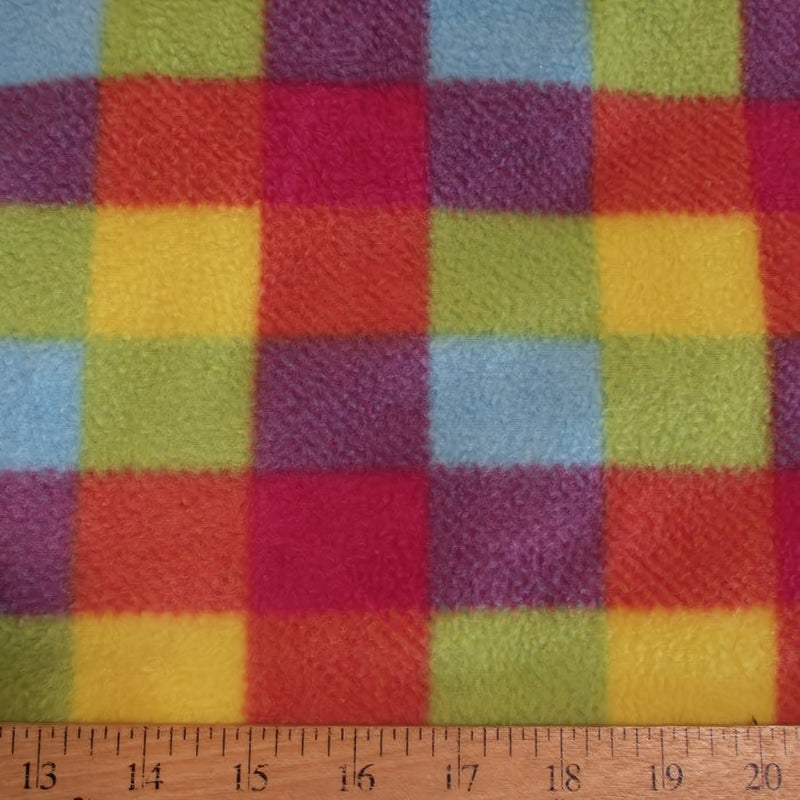 Printed Fleece Fabric Fruity Rainbow Checkered