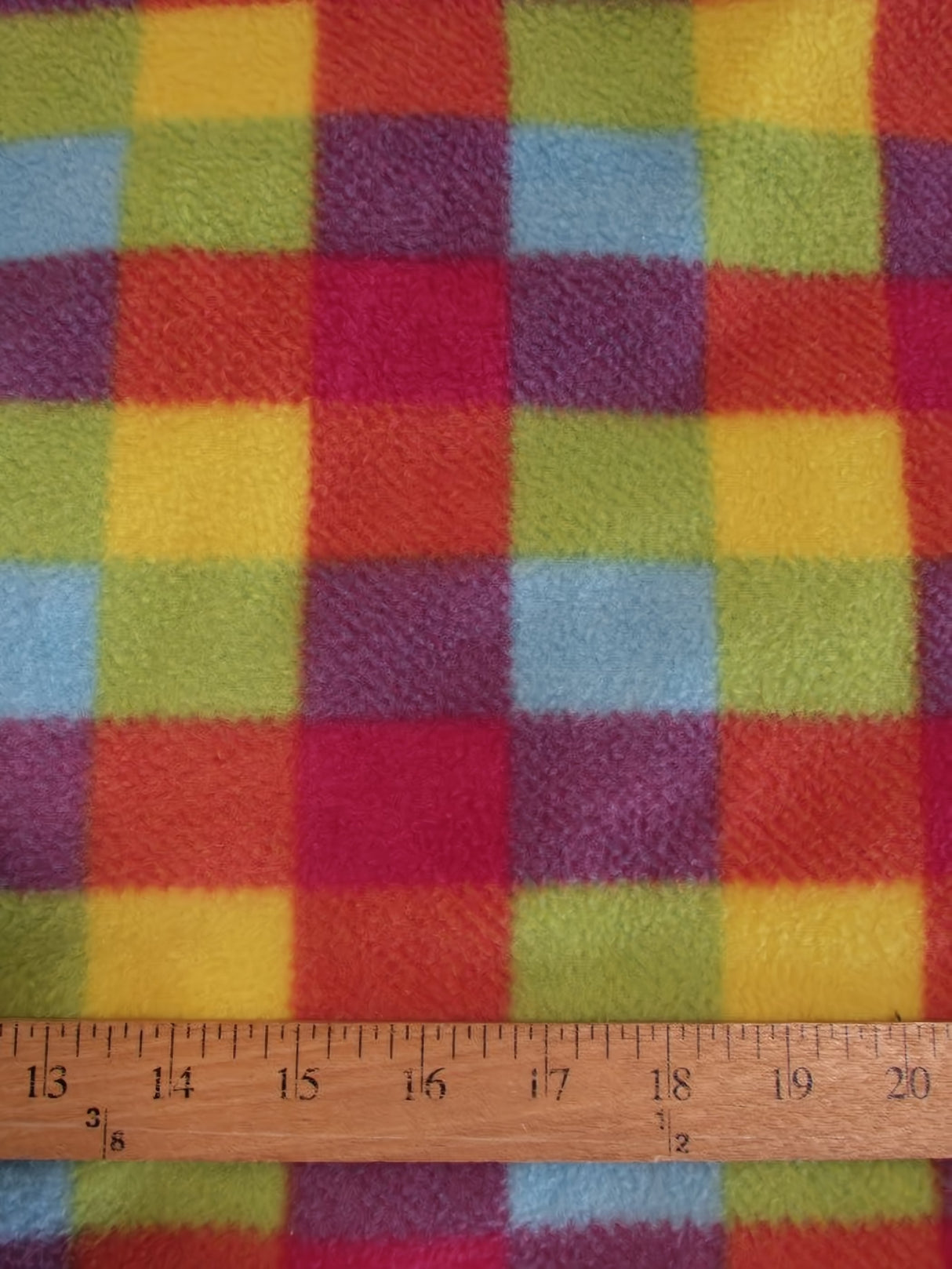 Printed Fleece Fabric Fruity Rainbow Checkered