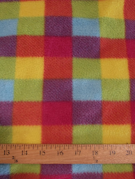 Printed Fleece Fabric Fruity Rainbow Checkered