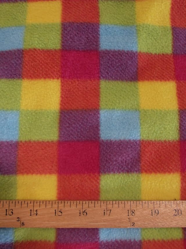 Printed Fleece Fabric Fruity Rainbow Checkered
