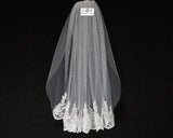 White Bridal Wedding Veil 32 Inch One Tier Embroidered