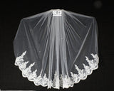 White Bridal Wedding Veil 32 Inch One Tier Embroidered