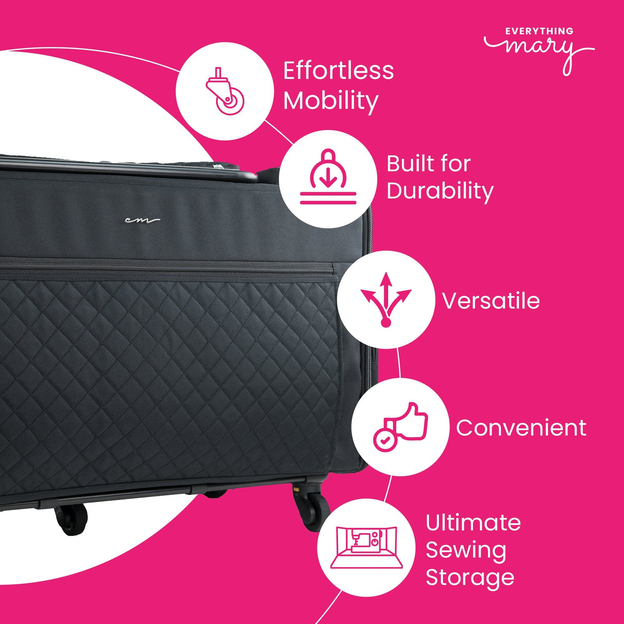 Everything Mary Jumbo 5 Wheel Collapsible Rolling Sewing Machine Storage Case Black