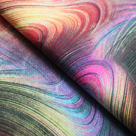 Gravity Nylon Spandex Fabric - Earth, Jewel, Sky Modern Wave Print, 58 To 60" Width (1 Yard)