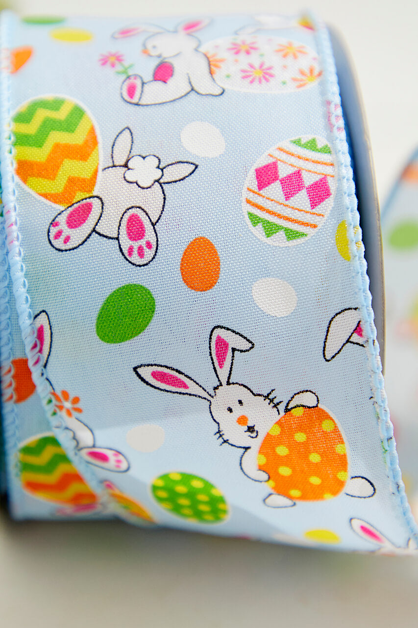2.5" x 10 Yard Blue Bunny Eggs Ribbon