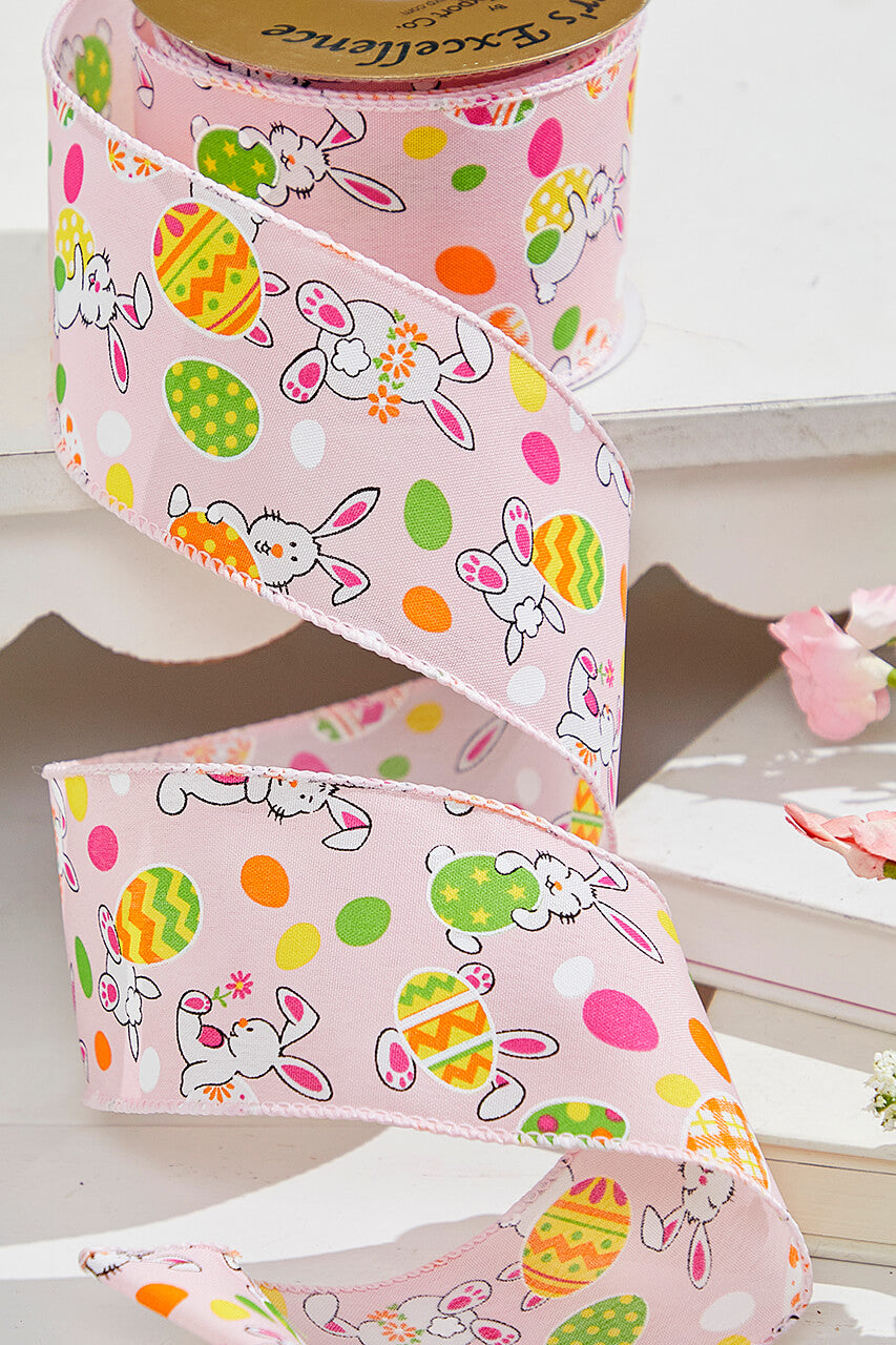 2.5" x 10 Yards Pink Bunny Eggs Ribbon