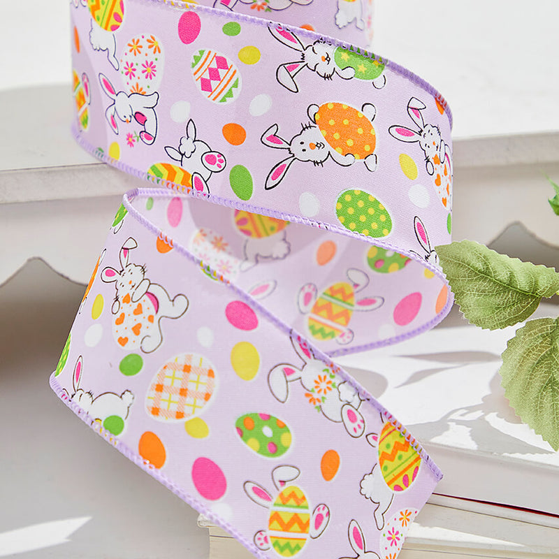 2.5"x 10 Yards Purple Bunny Eggs Ribbon Whimsical Easter Craft Ribbon