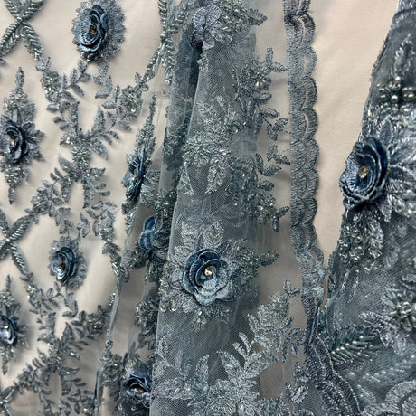Beaded 3D Floral Lace Fabric