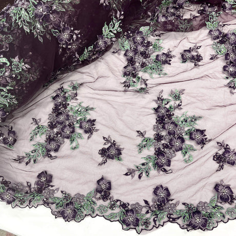 3D Beaded Floral Lace Mesh Fabric