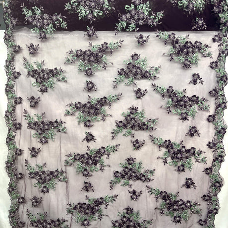 3D Beaded Floral Lace Mesh Fabric