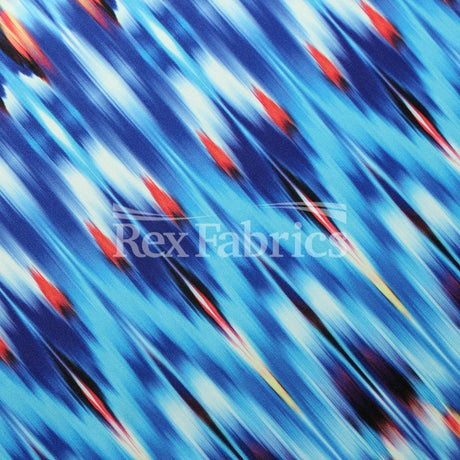 Electric Ikat Polyester Spandex Fabric - Chevron Print, Blue, Multicolor Options, 58/60" Width (1 Yard)