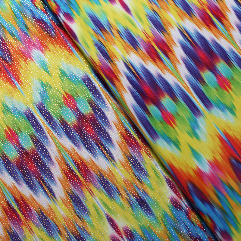 Electric Ikat Polyester Spandex Fabric - Chevron Print, Blue, Multicolor Options, 58/60" Width (1 Yard)