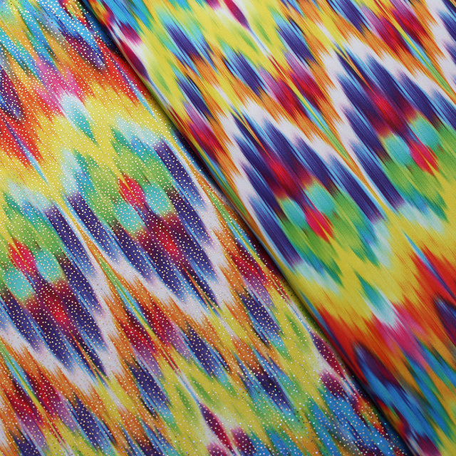 Electric Ikat Polyester Spandex Fabric - Chevron Print, Blue, Multicolor Options, 58/60" Width (1 Yard)