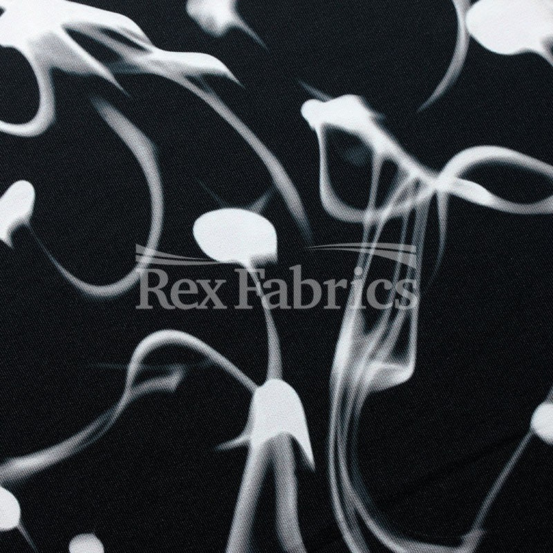 Electric Ink Reaction Polyester Spandex Fabric - Black/White Or Royal/White, Neon Jellyfish Print, 58/60" Width (1 Yard)
