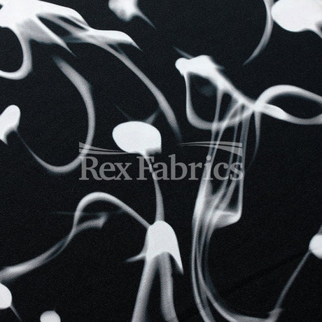 Electric Ink Reaction Polyester Spandex Fabric - Black/White Or Royal/White, Neon Jellyfish Print, 58/60" Width (1 Yard)
