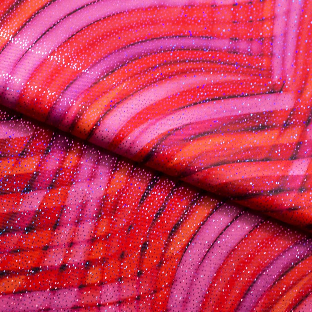 Electric Kool-Aid Polyester Spandex Fabric - Abstract Print, Blue/Green Or Pink/Red, Four-Way Stretch, 58/60" Width (1 Yard)