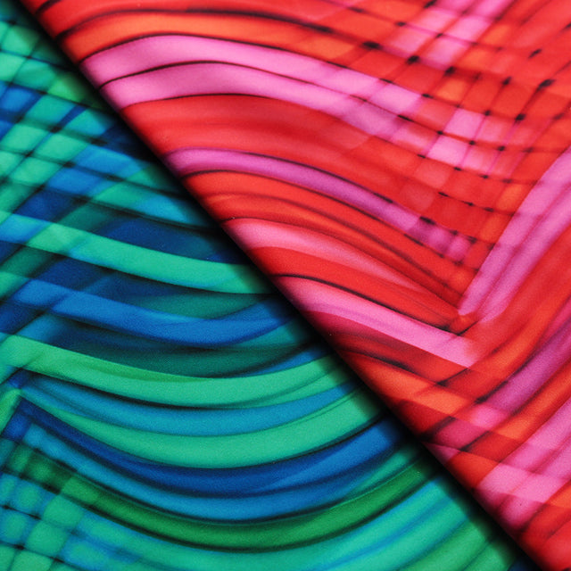 Electric Kool-Aid Polyester Spandex Fabric - Abstract Print, Blue/Green Or Pink/Red, Four-Way Stretch, 58/60" Width (1 Yard)