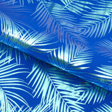 Electric Palm Foil Printed Nylon Spandex Fabric - Iridescent Palm Leaf Foil Print, 56" Width (1 Yard)