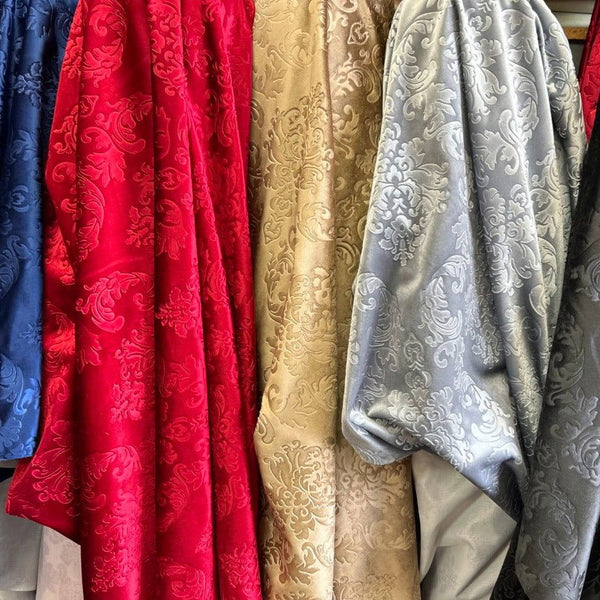 1 Yard Damask Embossed Velvet Upholstery & Drapery Fabric 56" Wide