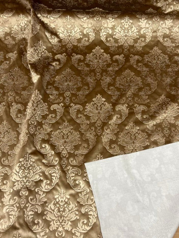 1 Yard Damask Embossed Velvet Upholstery & Drapery Fabric 56" Wide