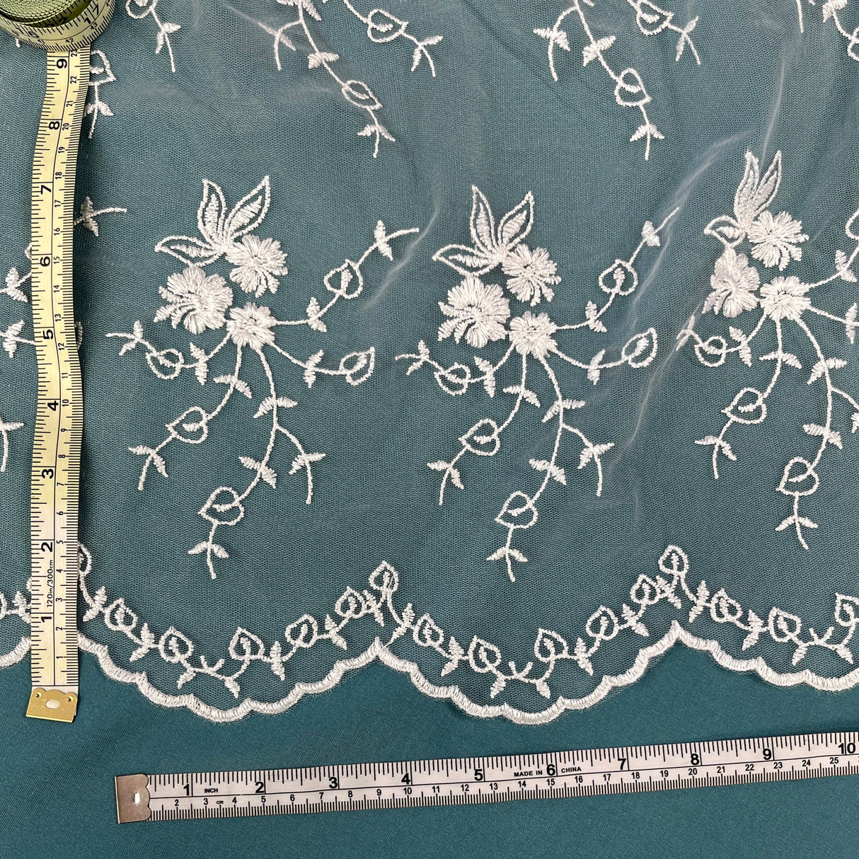 Floral Embroidered Lace Fabric White