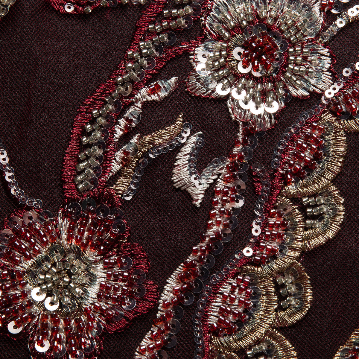 1 Yard Premium Floral Embroidered Lace with Beads & Sequins 50/52" Wide Polyester Mesh for Formalwear