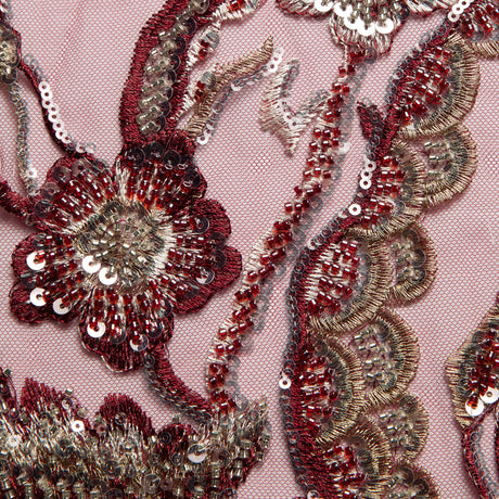 1 Yard Embroidered Beaded and Sequined Lace Fabric with Floral Pattern 50/52" Wide