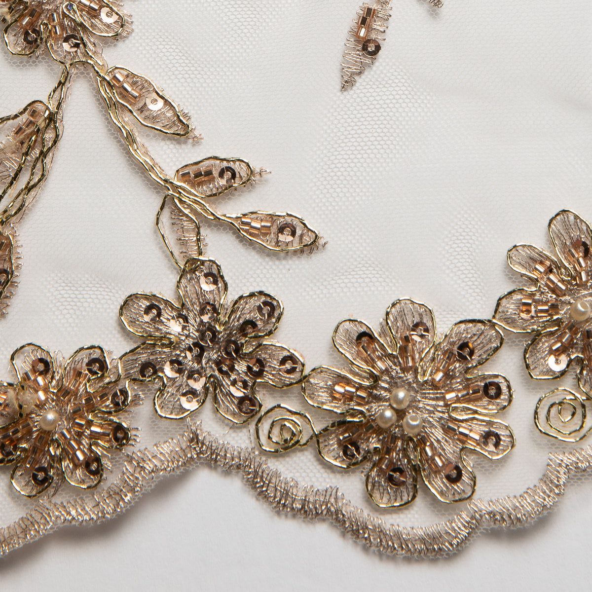 1 Yard 50/52" Wide Embroidered Beaded Sequined Lace Fabric with Genteel Floral Pattern Polyester